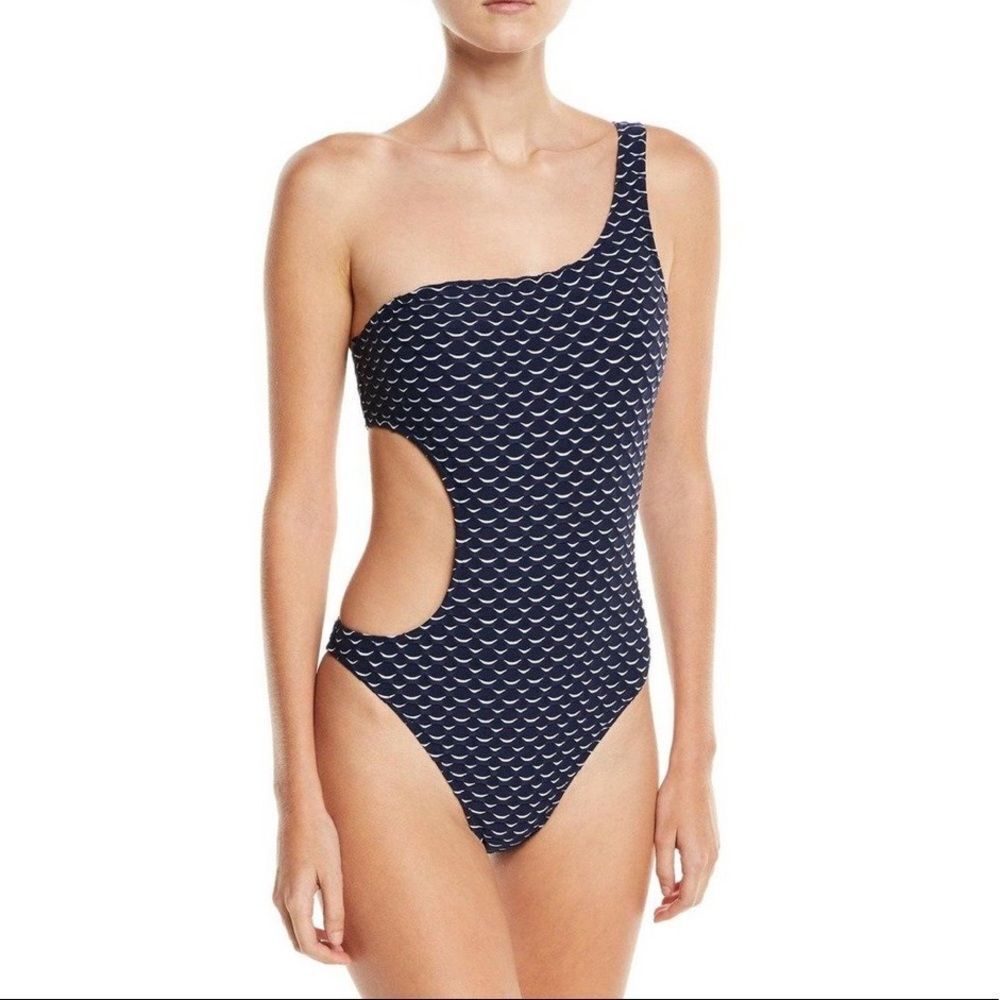 MILLY wave‎ jacquard one shoulder one piece swim cut out side